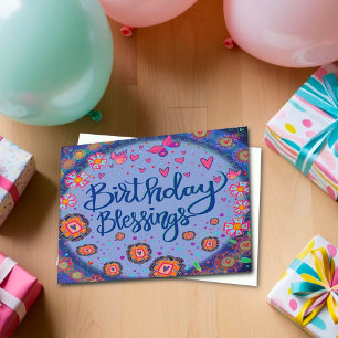 Birthday Blessings Pretty Floral Trendy Fun Card