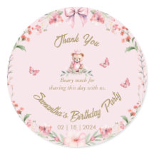Birthday Blooms and Bears Thank You Sticker
