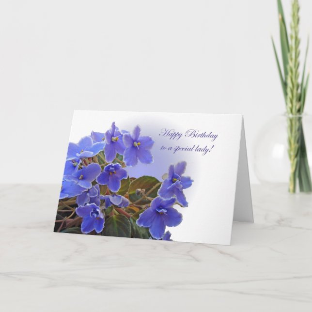 Birthday Blue African Violets Card (Front)