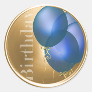 Birthday Blue Balloons Gold Envelope Seal