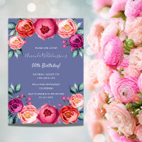 Birthday blue blush pink florals elegant