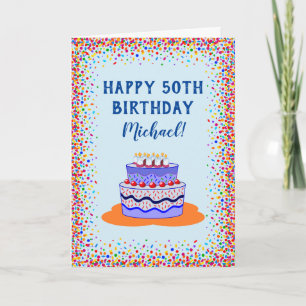Birthday Blue Cake Colourful Celebration Card