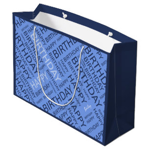 Birthday blue colours typographic personalised large gift bag