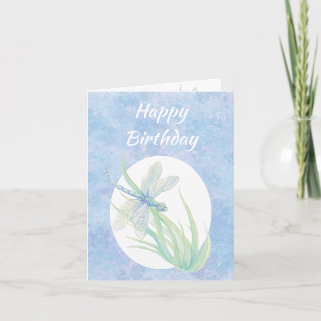 Birthday Blue Dragonfly Watercolor Art Thank You Card (Front)