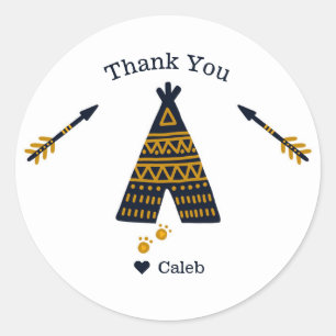 Birthday Blue Gold Tepee Party Favour Classic Round Sticker