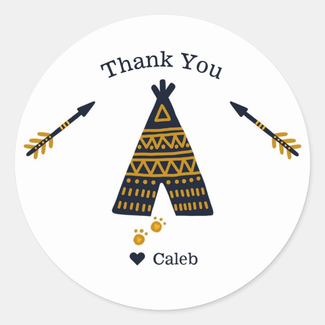 Birthday Blue Gold Tepee Party Favour Classic Round Sticker (Front)