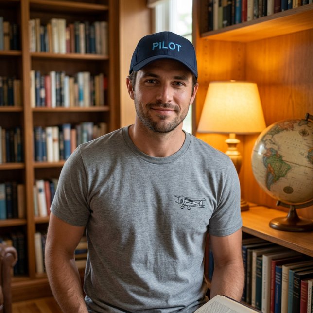 Birthday Blue Pilot Typography Simple Aviation  Embroidered Hat (Creator Uploaded)