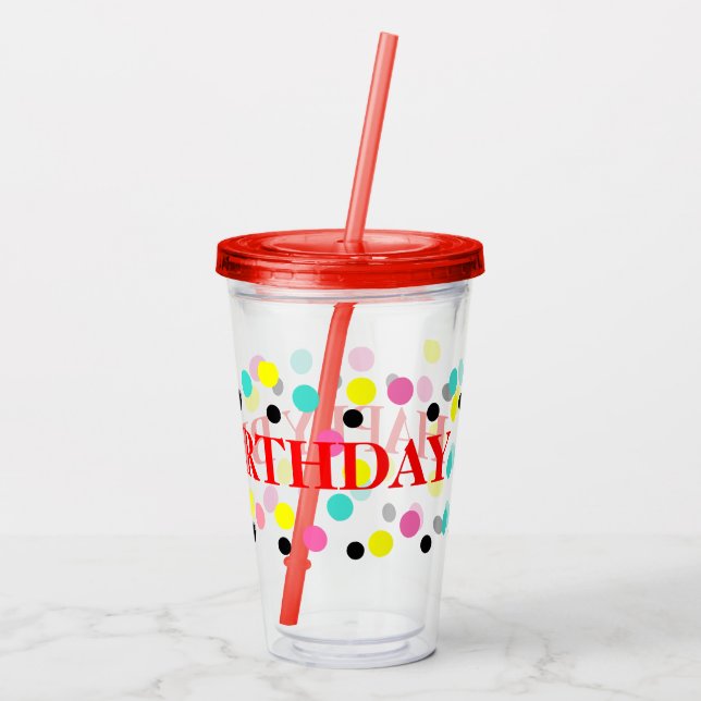 Birthday Blue Pink Black Yellow Polka Dots Acrylic Tumbler (Back)