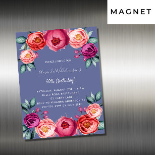 Birthday blue pink floral magnet invitation