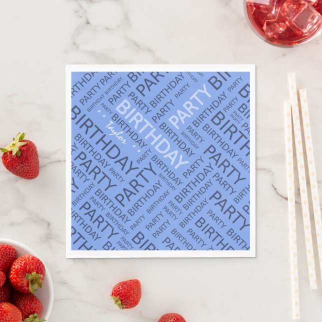 Birthday blue typography add name napkin (Insitu)