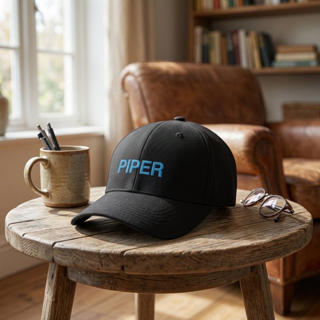 Birthday Blue Typography Pilot Aviation Simple Embroidered Hat (Creator Uploaded)