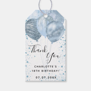 Birthday blue white glitter balloons thank you gift tags