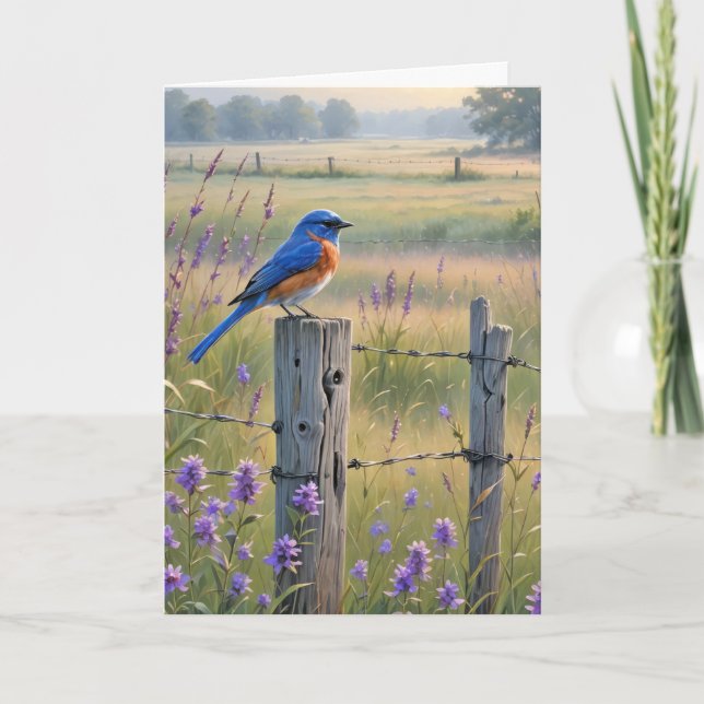 Birthday Bluebird On Fence Post Card (Front)