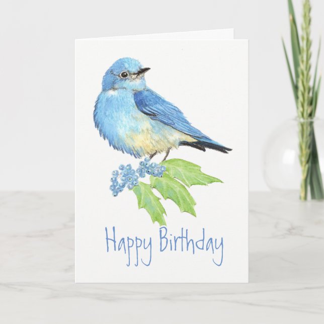 Birthday  Bluebird Watercolor Bird Collection Card (Front)