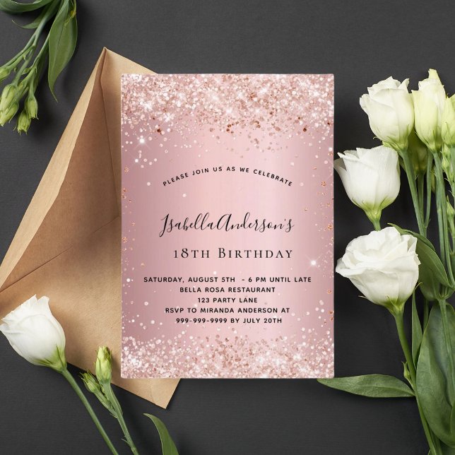 Birthday blush pink confetti invitation (Creator Uploaded)