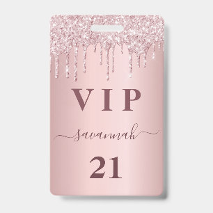 Birthday blush pink drips name vip pass ID badge
