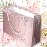 Birthday blush pink glitter drips monogram name large gift bag<br><div class="desc">A gift bag for a girly and glamourous 21st (or any age) birthday. A dusty pink faux metallic looking background with faux glitter drips, paint dripping look. Personalise and add a date, name and age 21. The text: The name is written in dark rose gold with a modern hand lettered...</div>