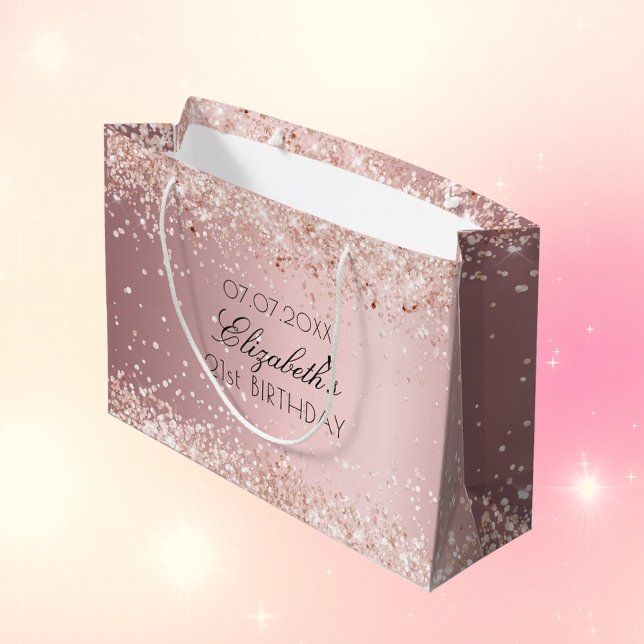 Birthday blush pink glitter dust monogram name large gift bag (Creator Uploaded)