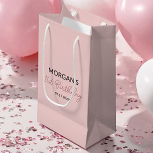 Birthday Blush Pink Monogram Name Small Gift Bag