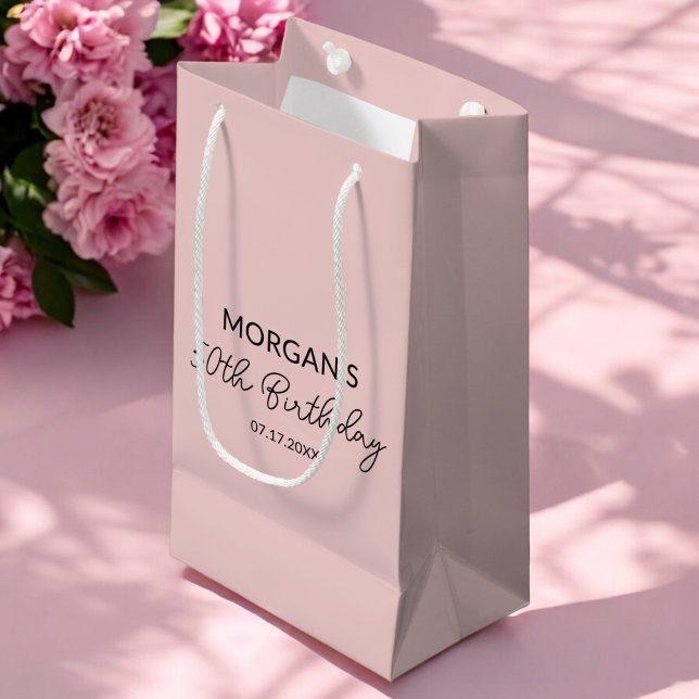 Birthday Blush Pink Monogram Name Small Gift Bag (Creator Uploaded)