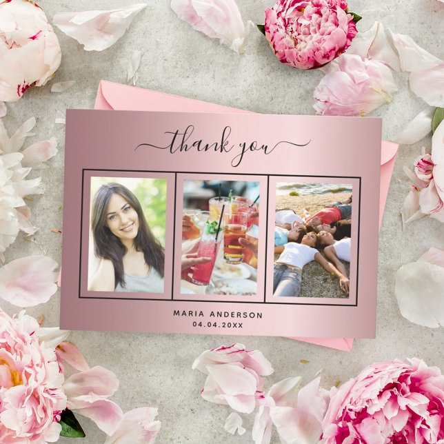 Birthday blush pink photo script modern thank you card (Creator Uploaded)