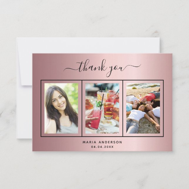 Birthday blush pink photo script thank you card (Front)