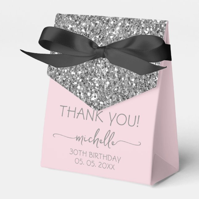 Birthday Blush Pink Thank You Silver Monogram Favour Box (Front Side)
