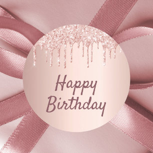 Birthday blush rose gold drips classic round sticker
