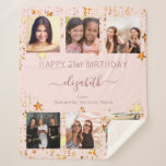 Birthday blush rose gold friends stars photo sherpa blanket<br><div class="desc">A gift from friends for a woman's 21st (or any age) birthday, celebrating her life with a collage of 6 of your high quality photos of her, her friends, family, interest or pets. Personalise and add her name, age 21 and your names. Dark rose gold text. A chic, feminine rose...</div>