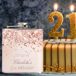 Birthday blush rose gold glitter monogram hip flask<br><div class="desc">A rose gold,  blush pink gradient background with elegant faux glitter dust. Personalise and add a date,  name and age. The name is written with a modern hand lettered style script.</div>