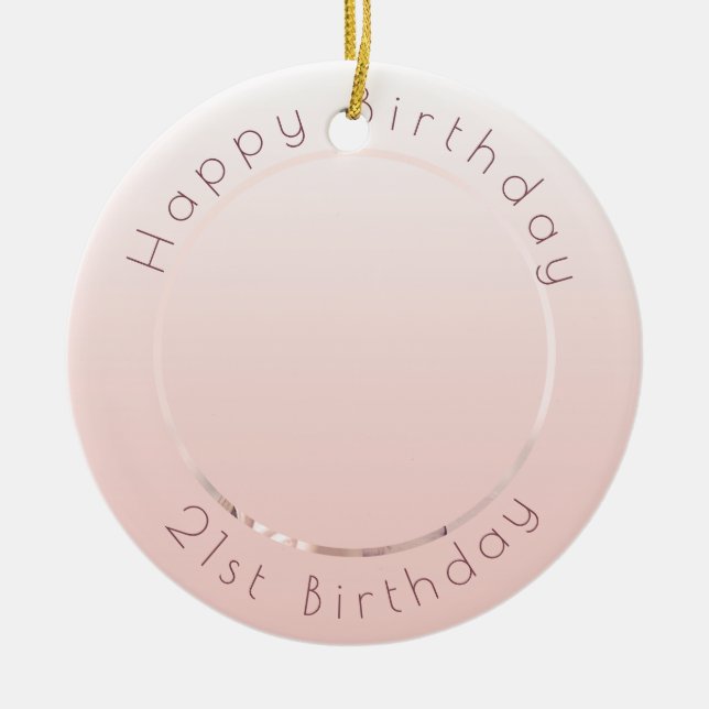 Birthday blush rose gold photo ceramic tree decoration (Front)