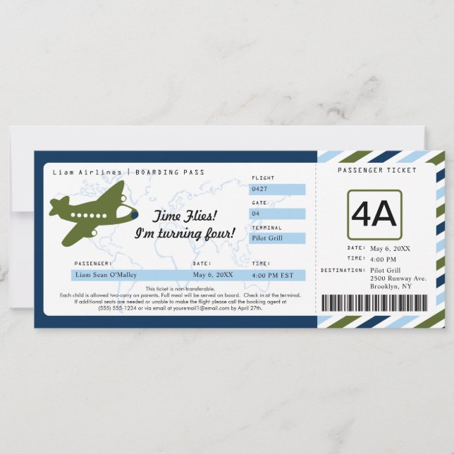 Birthday Boarding Pass Ticket Invitation (Front)