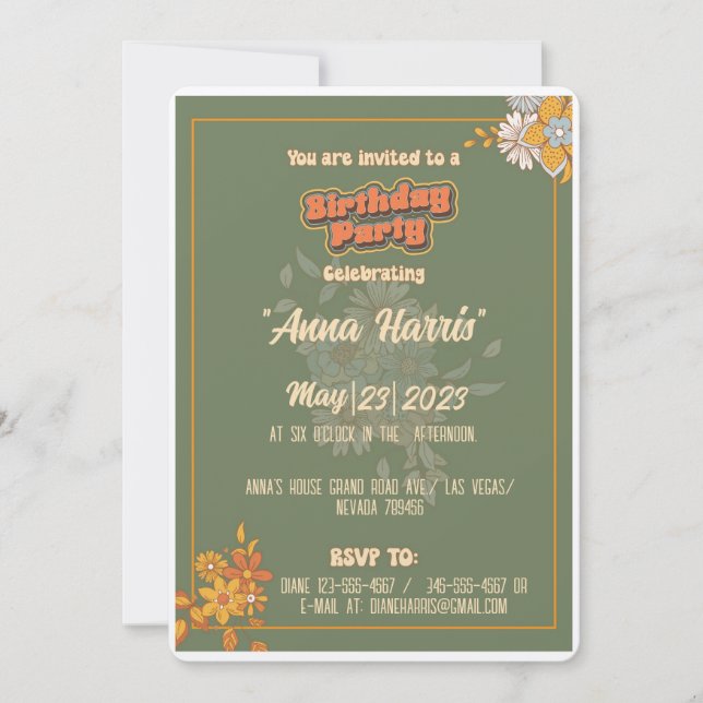 Birthday bohemian groovy style retro old look invitation (Front)
