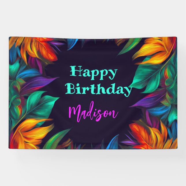 Birthday | Bold Neon Tropical Foliage 5 Banner (Horizontal)