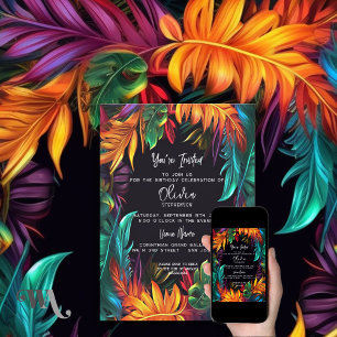 Birthday Bold Neon Tropical Foliage Invitation