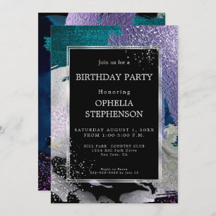 Birthday   Bold Violet Teal Brush Strokes Invitation