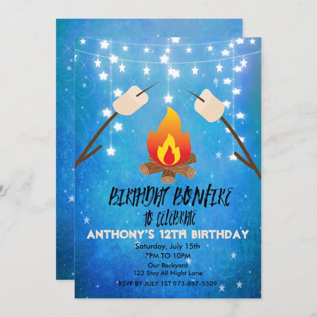 Birthday Bonfire Campout Birthday Party Invitation (Front/Back)