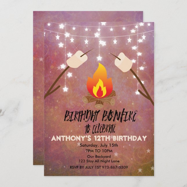 Birthday Bonfire Campout Birthday Party Invitation (Front/Back)