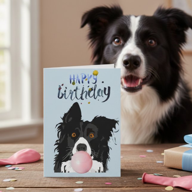 Birthday Border Collie Dog Animal Bubble Gum Card (Creator Uploaded)