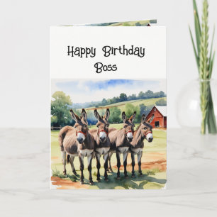 Birthday Boss From the Group Animal Donkey Humour Holiday Card