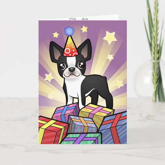 Birthday Boston Terrier Card (Front)
