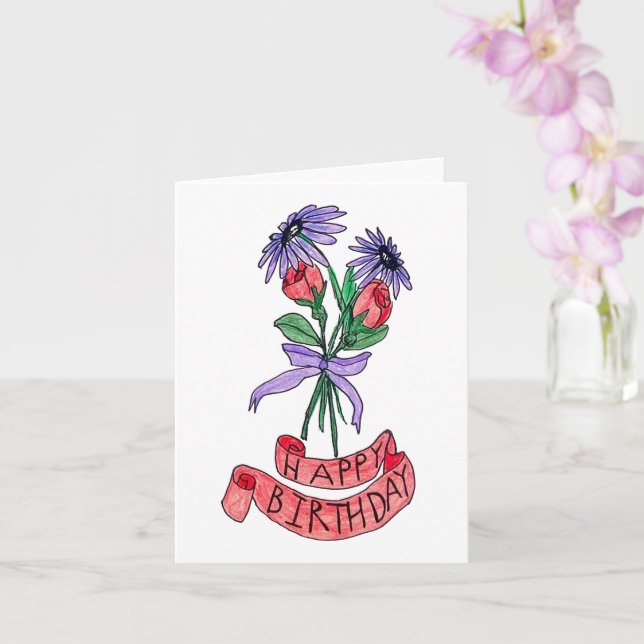 Birthday Bouquet  Card (Orchid)