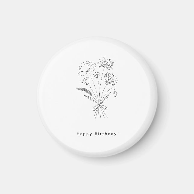 Birthday bouquet magnet. black & white magnet (Front)