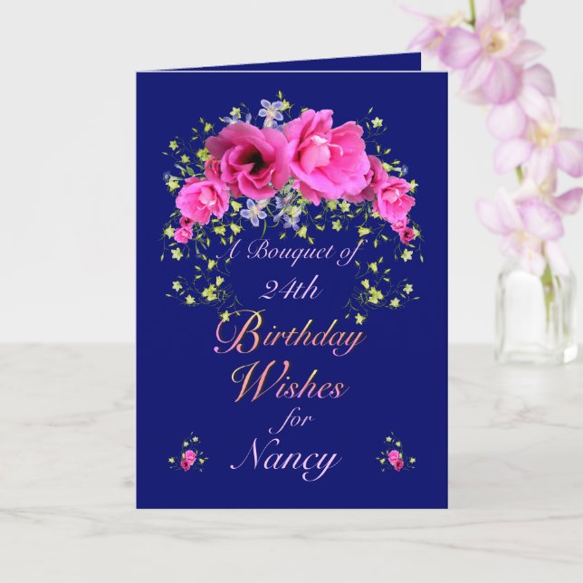 Birthday Bouquet of Flowers and Wishes Card (Orchid)