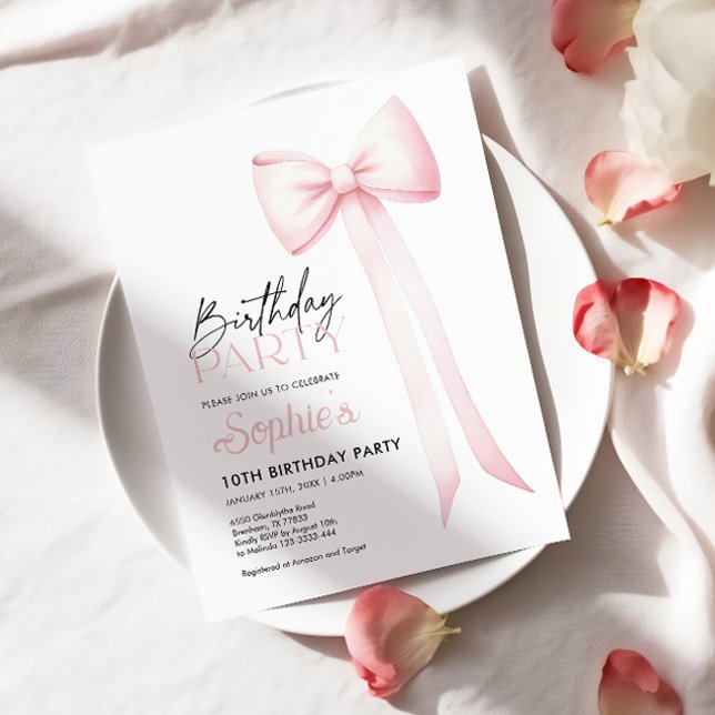 Birthday Bow Invitation, Pink Coquette Bow Invitation (Creator Uploaded)