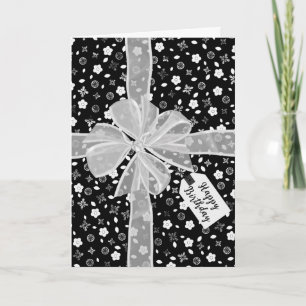 Birthday Bow On Floral Print Card