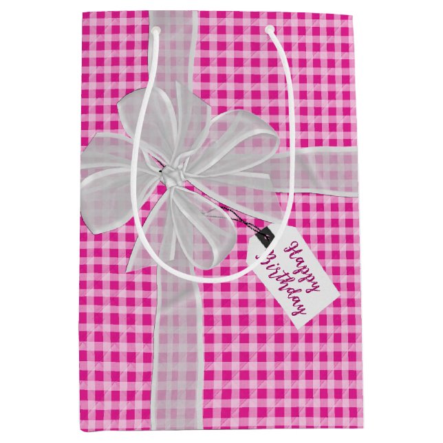Birthday Bow On Gingham   Medium Gift Bag (Front)