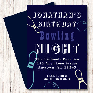 Birthday Bowling Glow Night Party Invitation