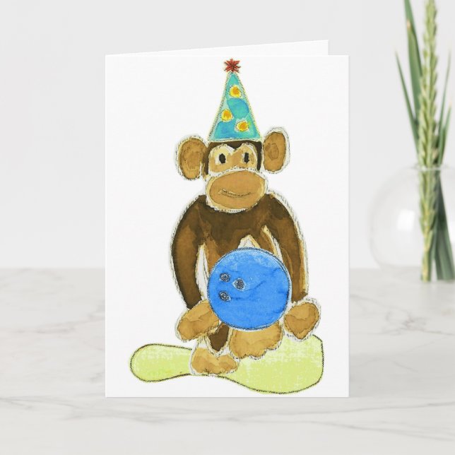 Birthday Bowling Monkey Card (Front)