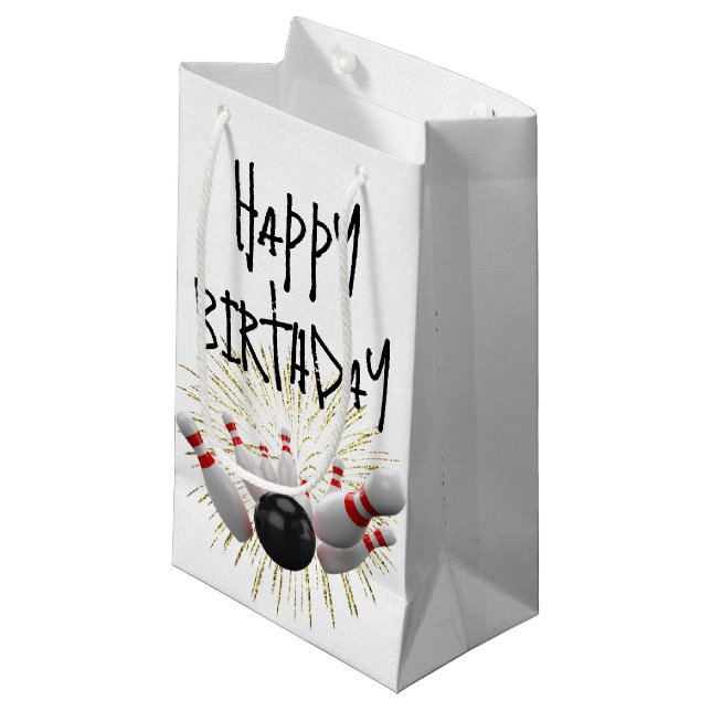Birthday Bowling Strike and Fireworks Small Gift Bag (Front Angled)